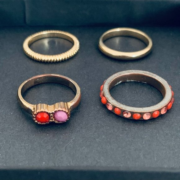 4 Gold & Coral Rings - Picture 1 of 6